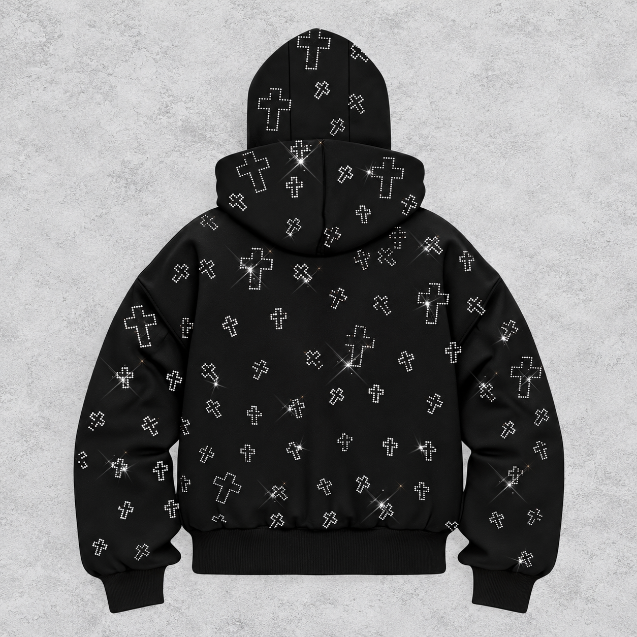 Graphic Rhinestone Zip Up Hooded Sweatshirt With Pockets For Men