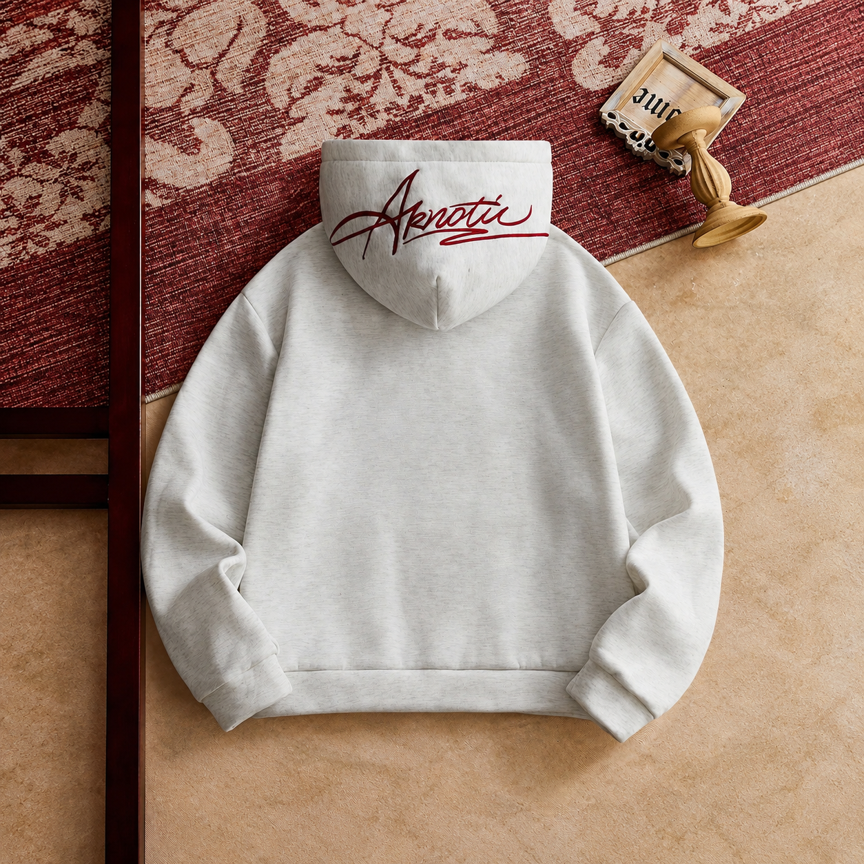 Loose Fit Letter Embroidered Knit Hooded Sweatshirt For Men