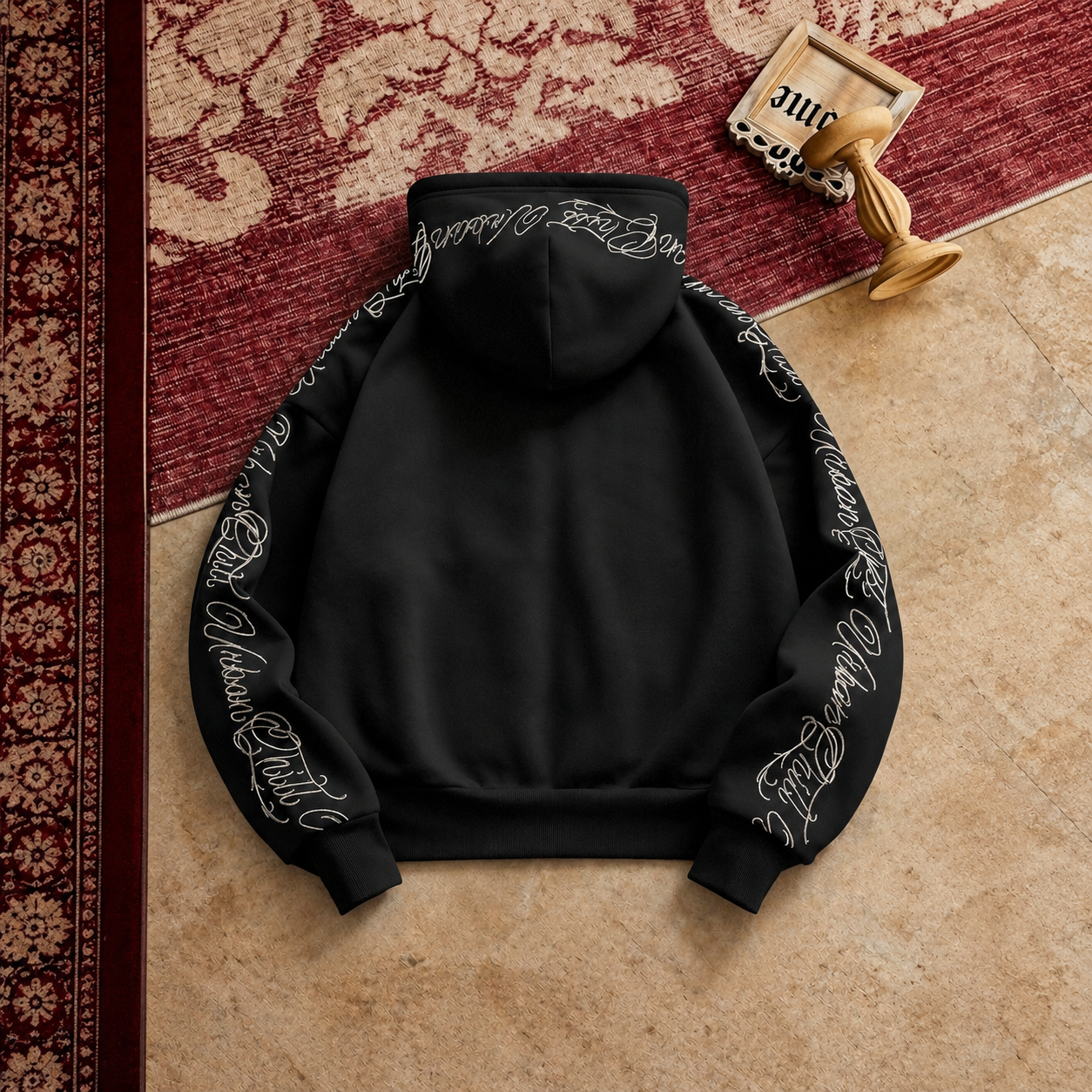 Loose Fit Letter Embroidered Knit Hooded Sweatshirt For Men