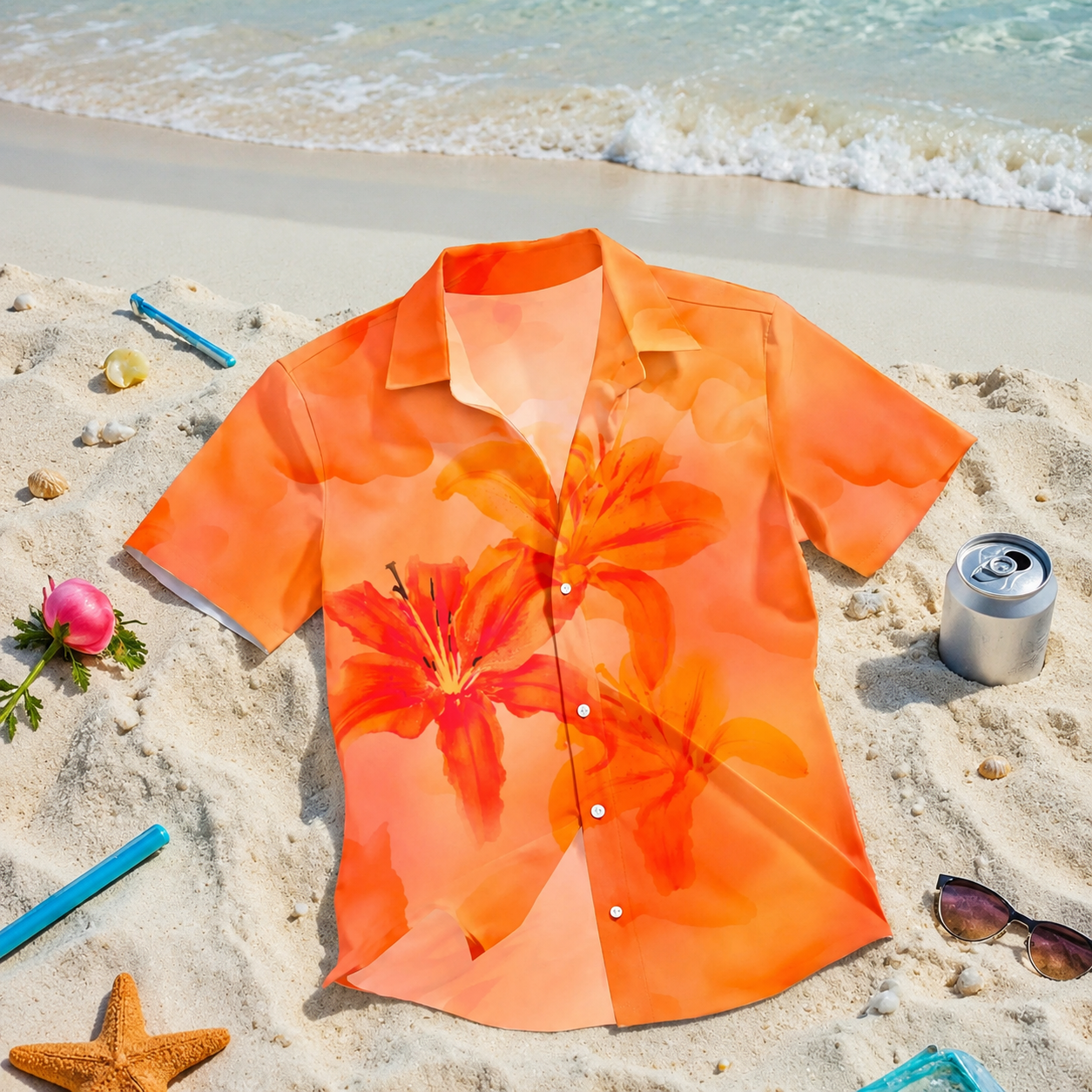 Lily Floral Print Short Sleeve Casual Vacation Shirt For Men