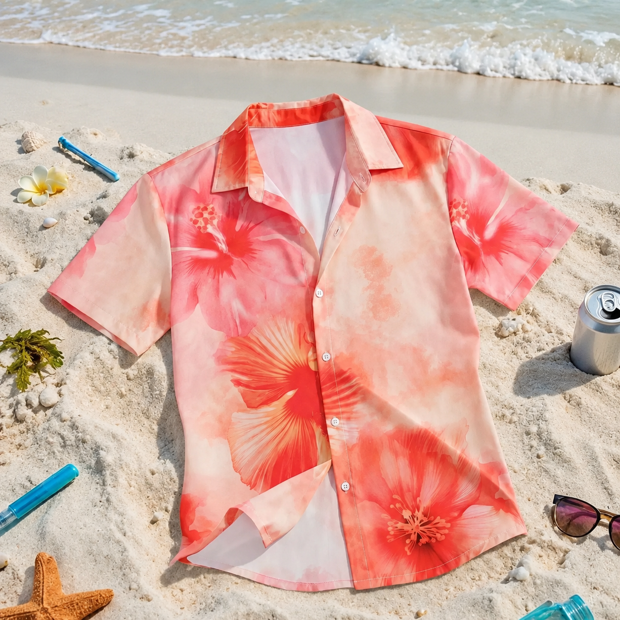 Lily Floral Print Short Sleeve Casual Vacation Shirt For Men