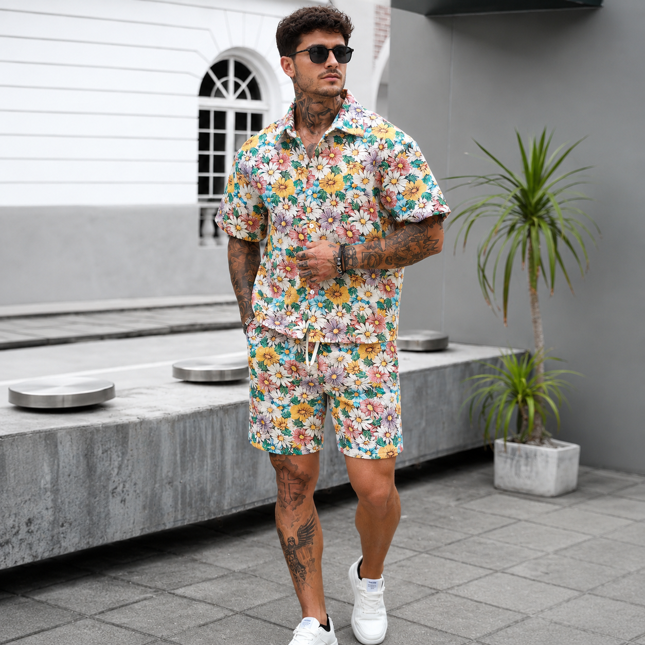 Printed Short Sleeve Button Down Casual Vacation Shirt For Men