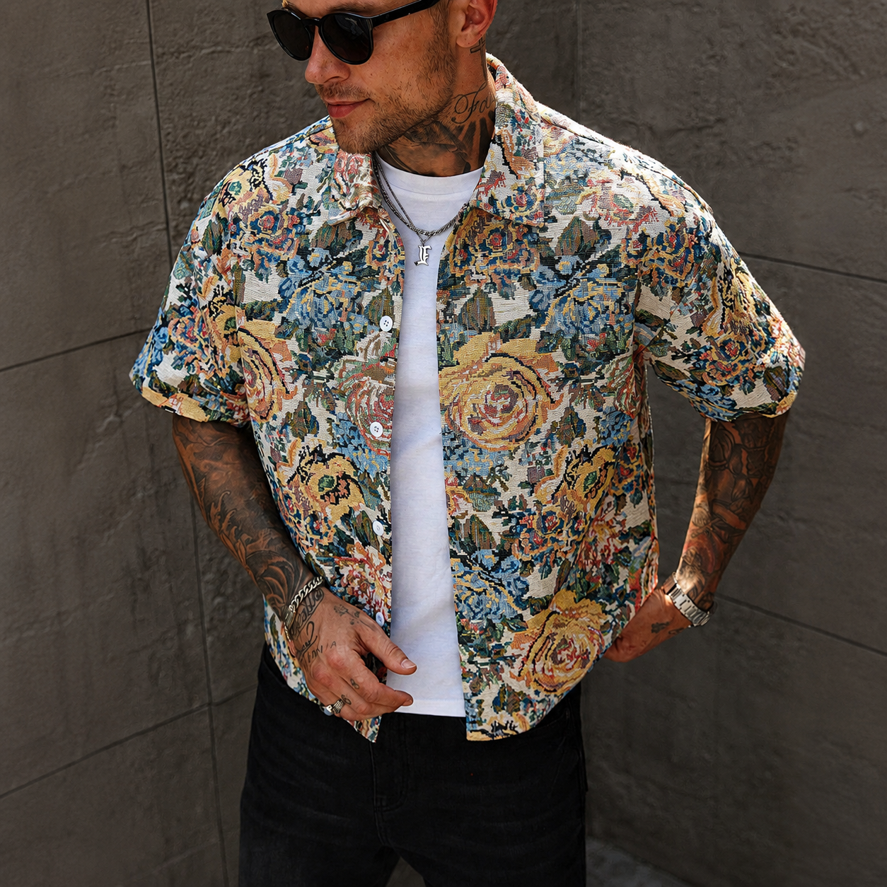 Printed Short Sleeve Button Down Casual Vacation Shirt For Men