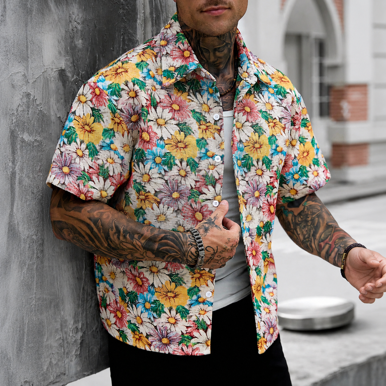 Printed Short Sleeve Button Down Casual Vacation Shirt For Men