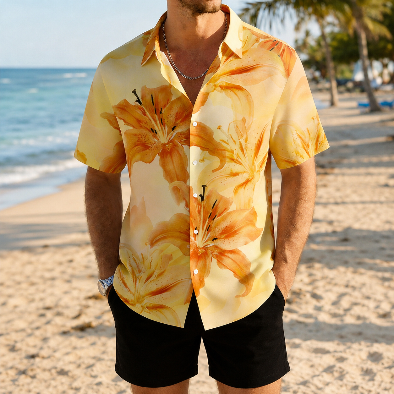 Classic Printed Holiday Short Sleeve Shirt Button Up For Men