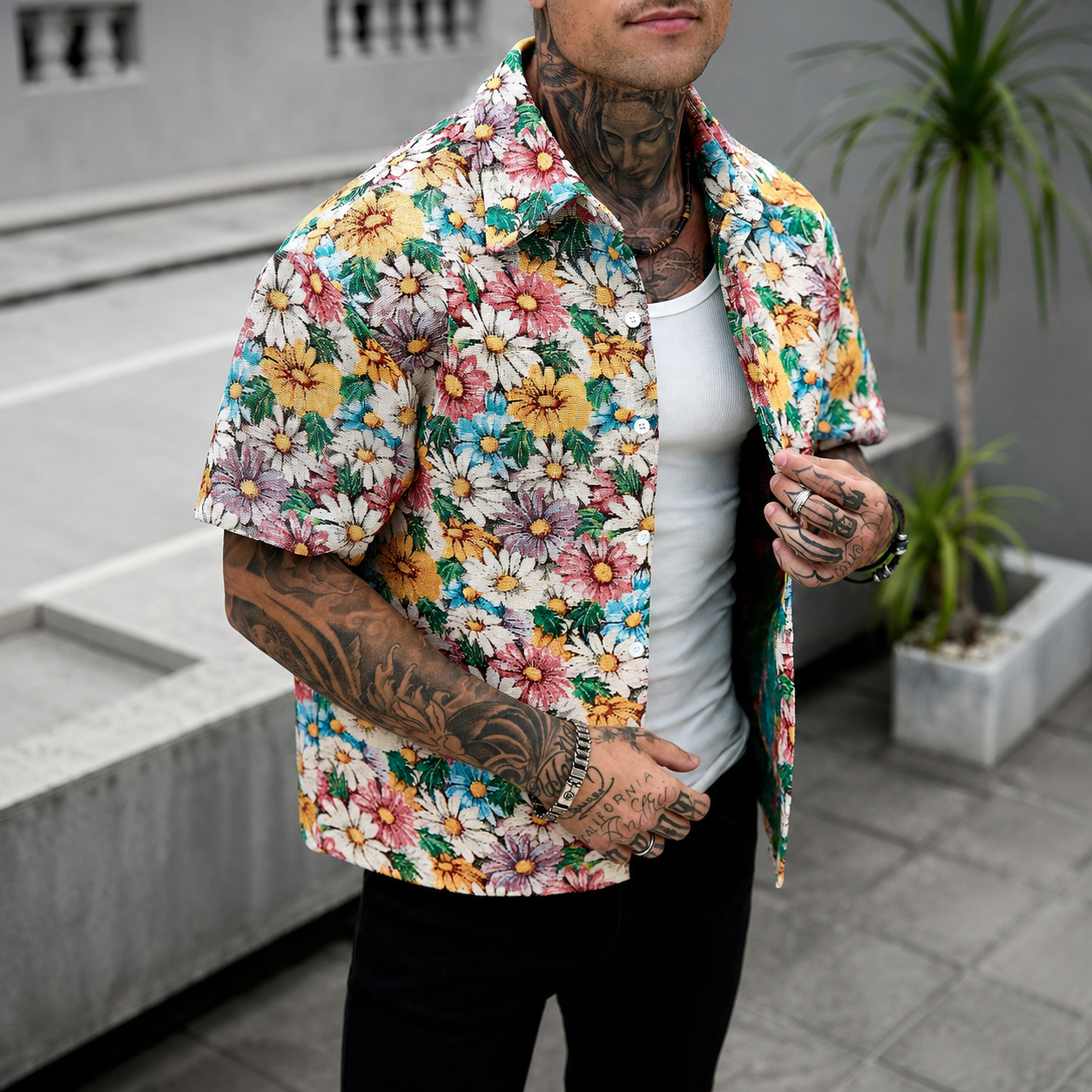 Printed Short Sleeve Button Down Casual Vacation Shirt For Men