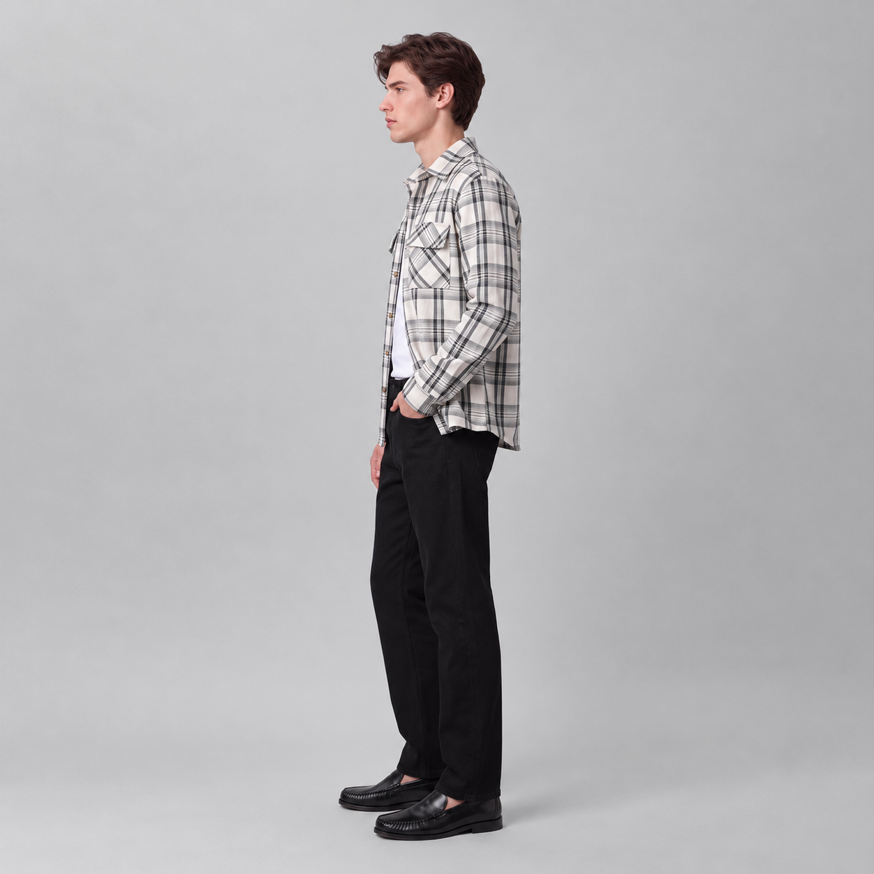 Regular Plaid Long Sleeve Button Front Jacket For Men