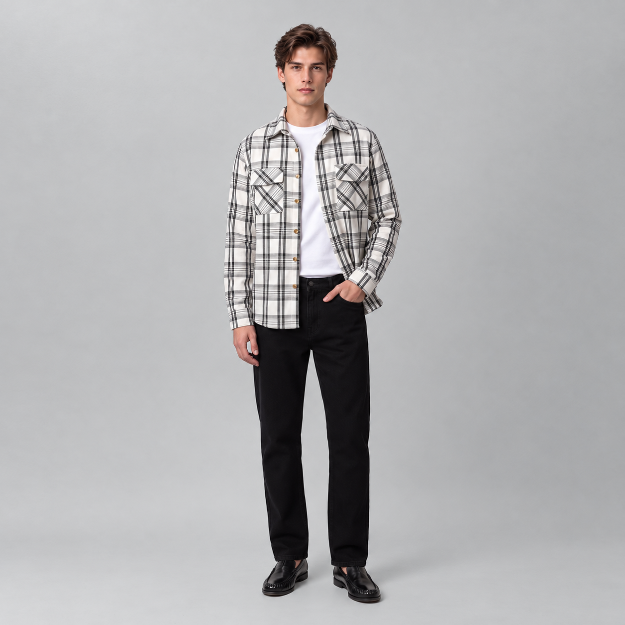Regular Plaid Long Sleeve Button Front Jacket For Men