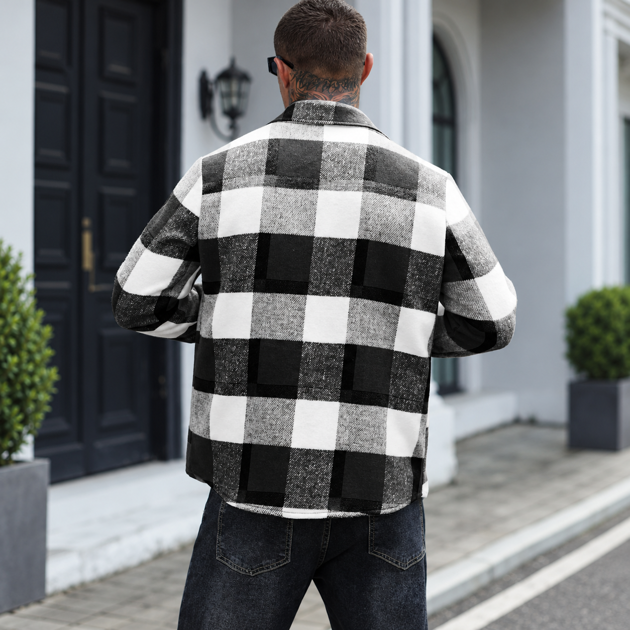 Regular Plaid Long Sleeve Button Front Jacket For Men