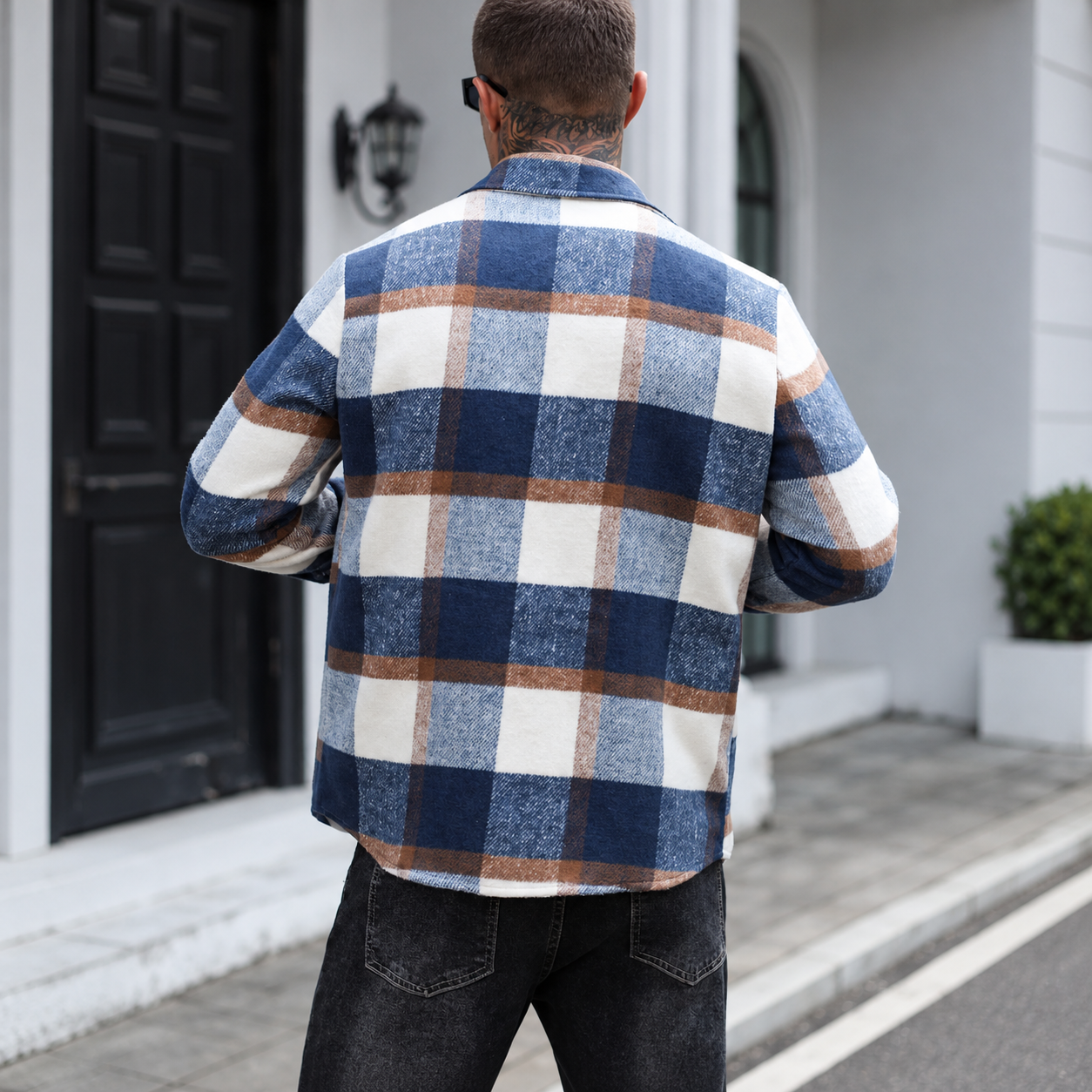 Regular Plaid Long Sleeve Button Front Jacket For Men