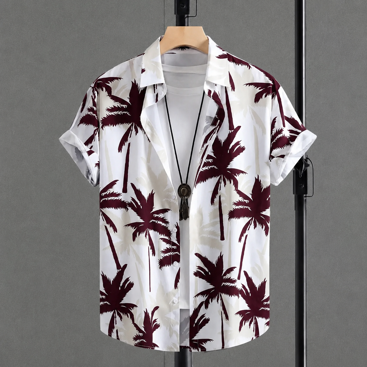 Tropical Palm Print Short Sleeve Casual Summer Button Up Shirt For Men