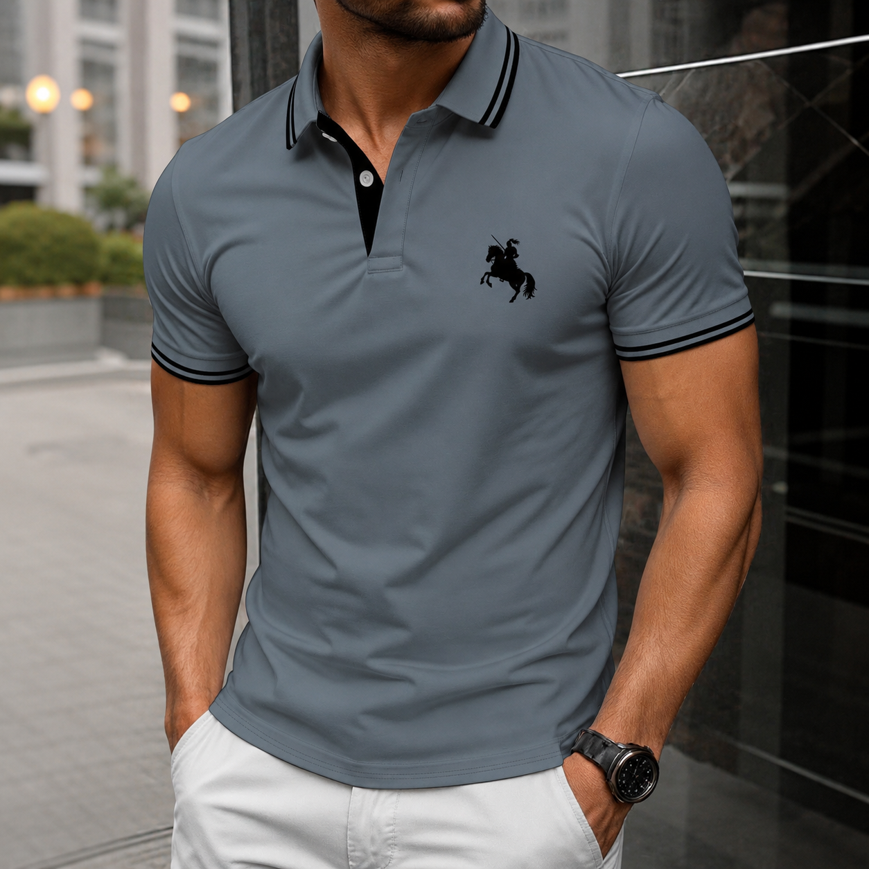 Summer Regular Fit Trim Short Sleeve Casual Polo Shirt For Men