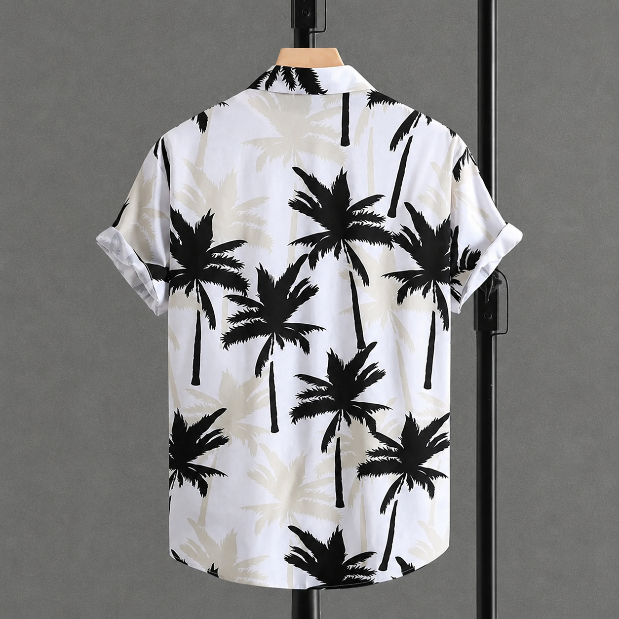 Tropical Palm Print Short Sleeve Casual Summer Button Up Shirt For Men