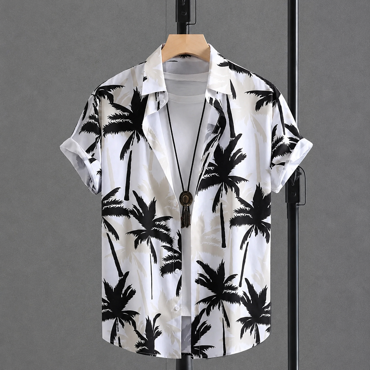 Tropical Palm Print Short Sleeve Casual Summer Button Up Shirt For Men