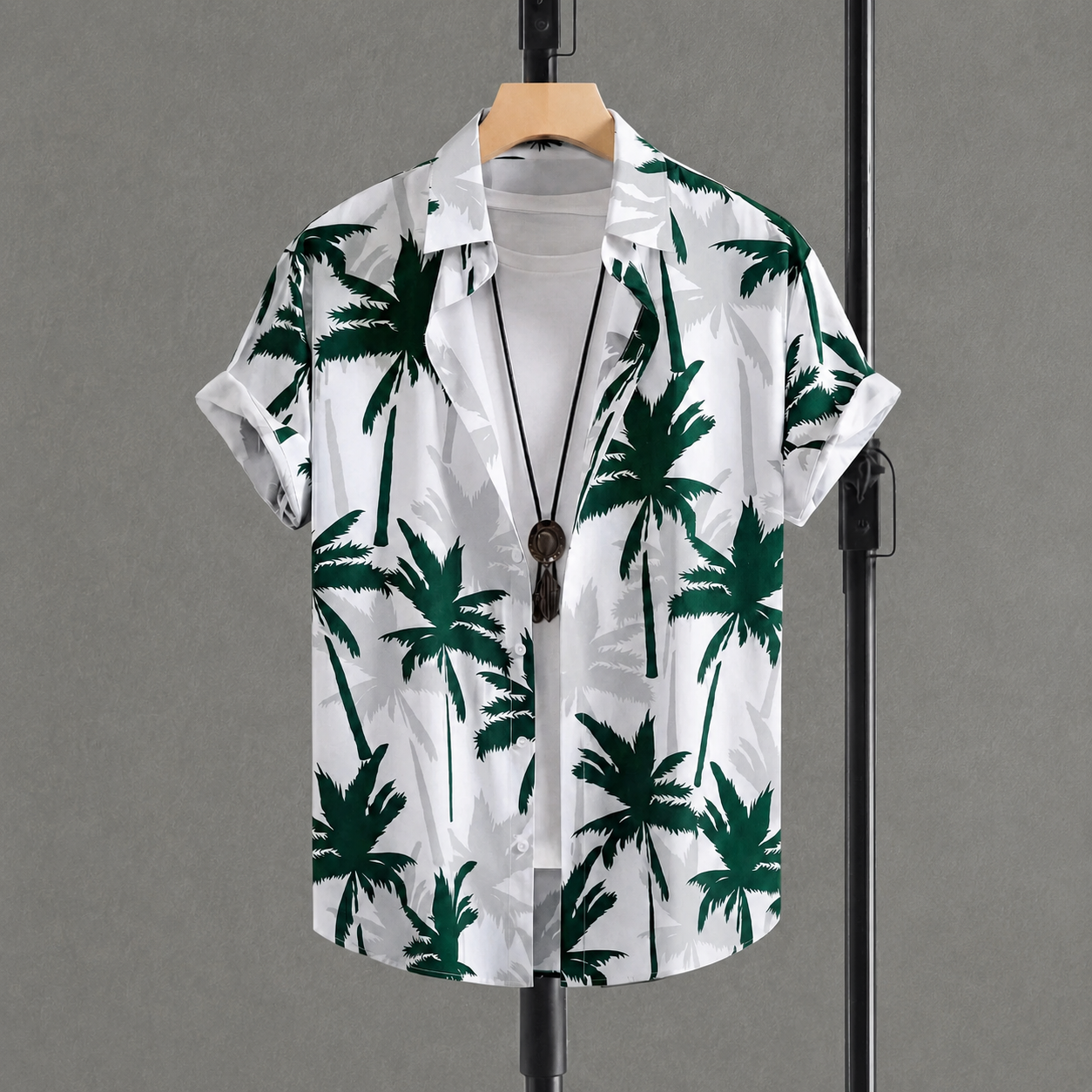 Tropical Palm Print Short Sleeve Casual Summer Button Up Shirt For Men