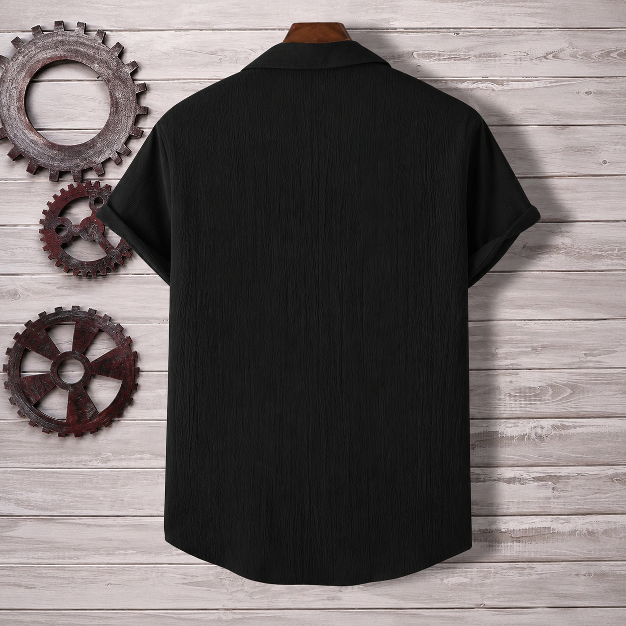 Casual Textured Lapel Collar Short Sleeve Button Up Shirt For Men