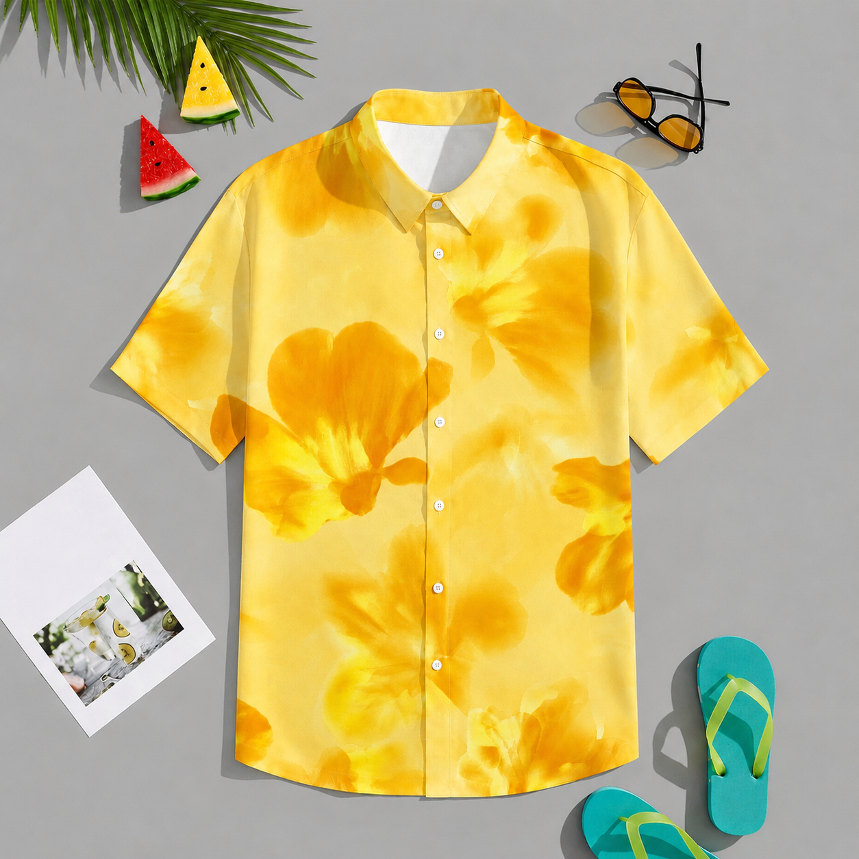 Classic Printed Holiday Short Sleeve Shirt Button Up For Men