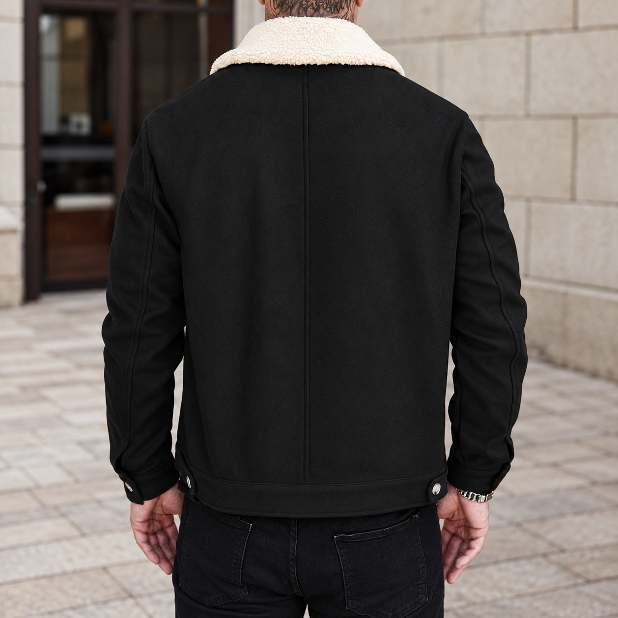Patchwork Teddy Fleece Wool Blend Cropped Overcoat For Men