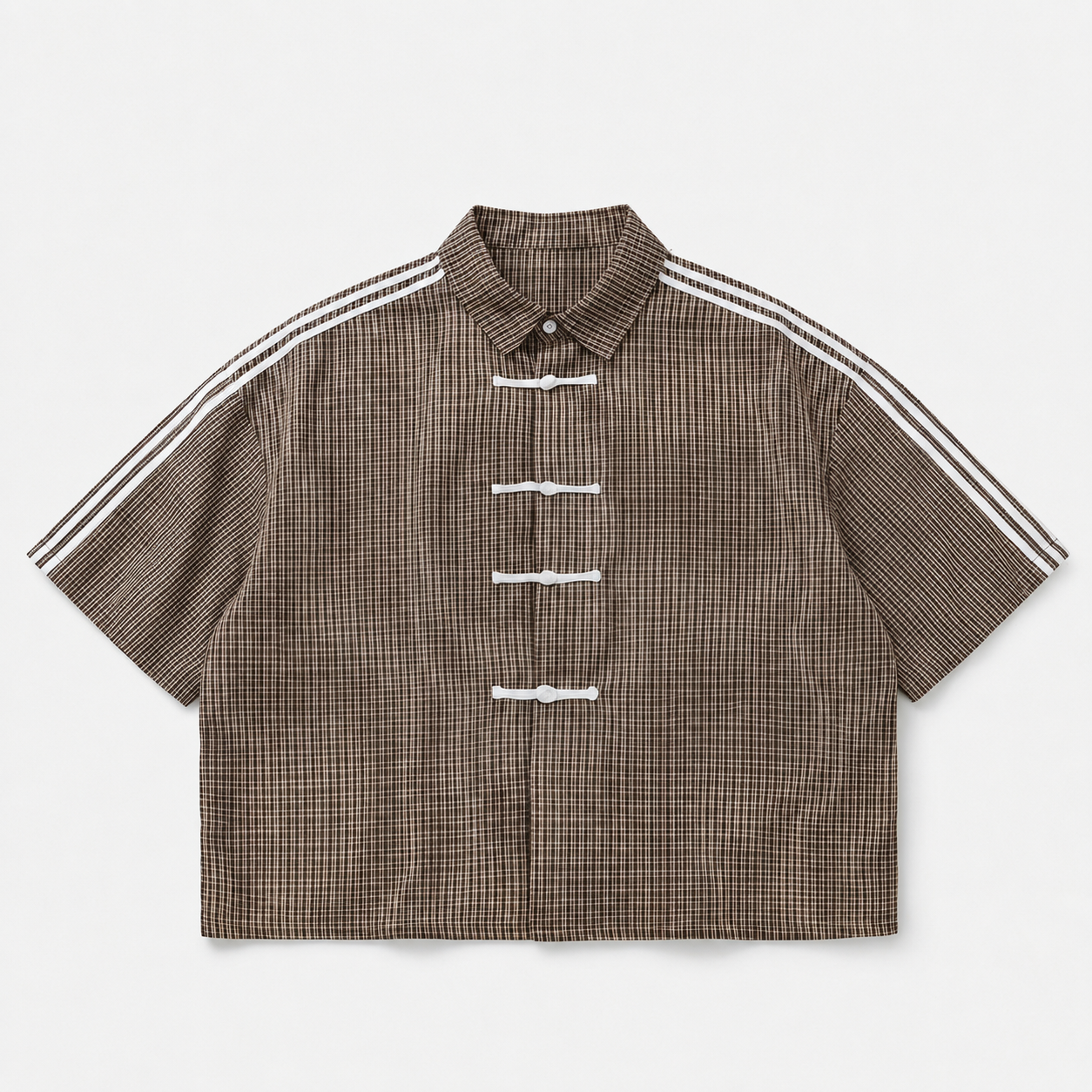 Vintage Street Style Plaid Cropped Short Sleeve Casual Shirt For Men