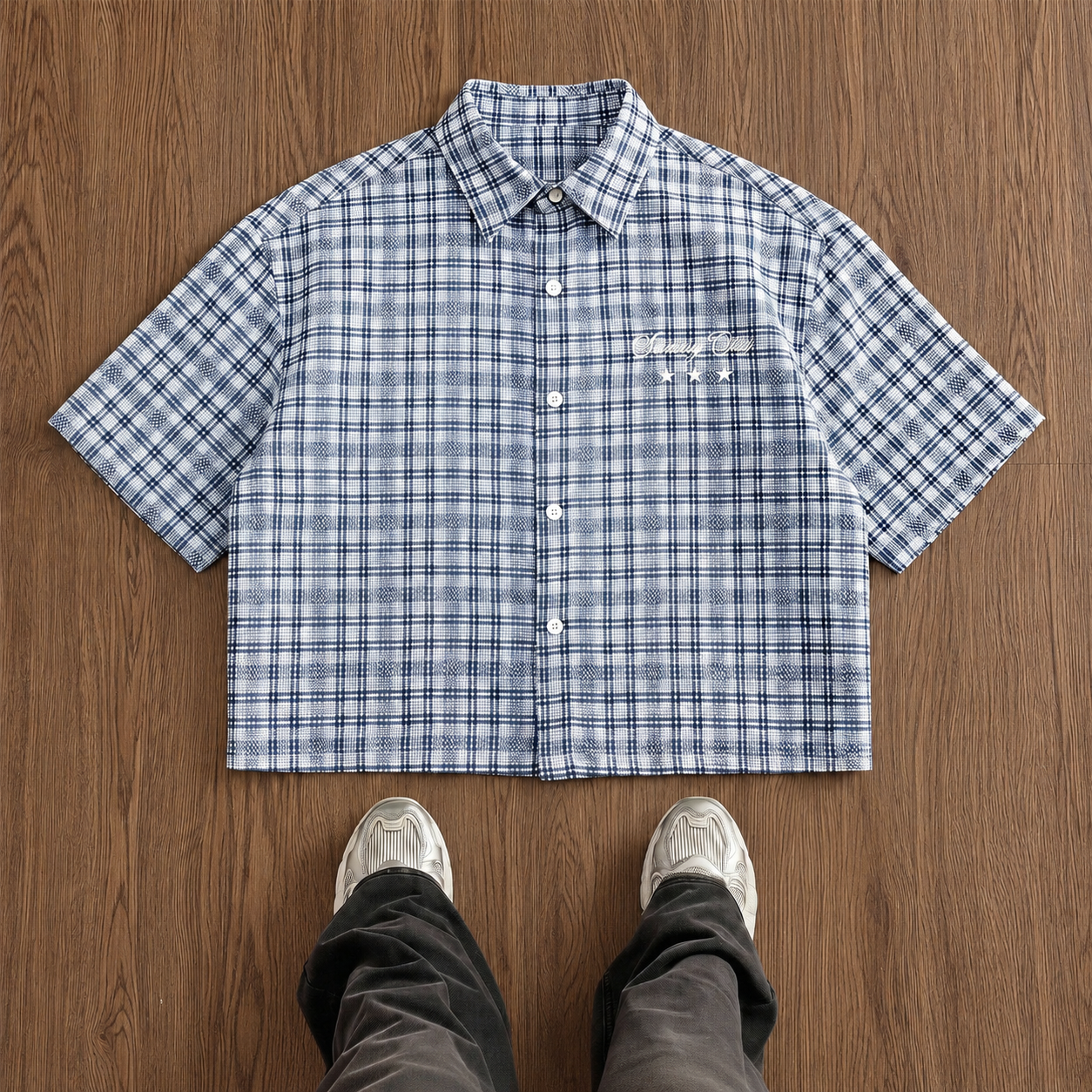 Vintage Street Style Plaid Cropped Short Sleeve Casual Shirt For Men