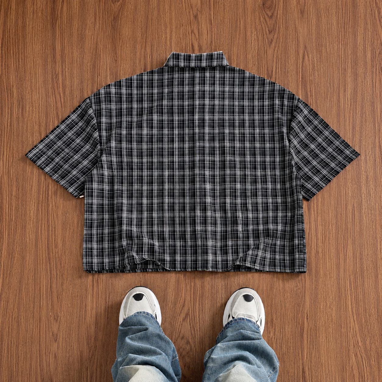 Vintage Street Style Plaid Cropped Short Sleeve Casual Shirt For Men