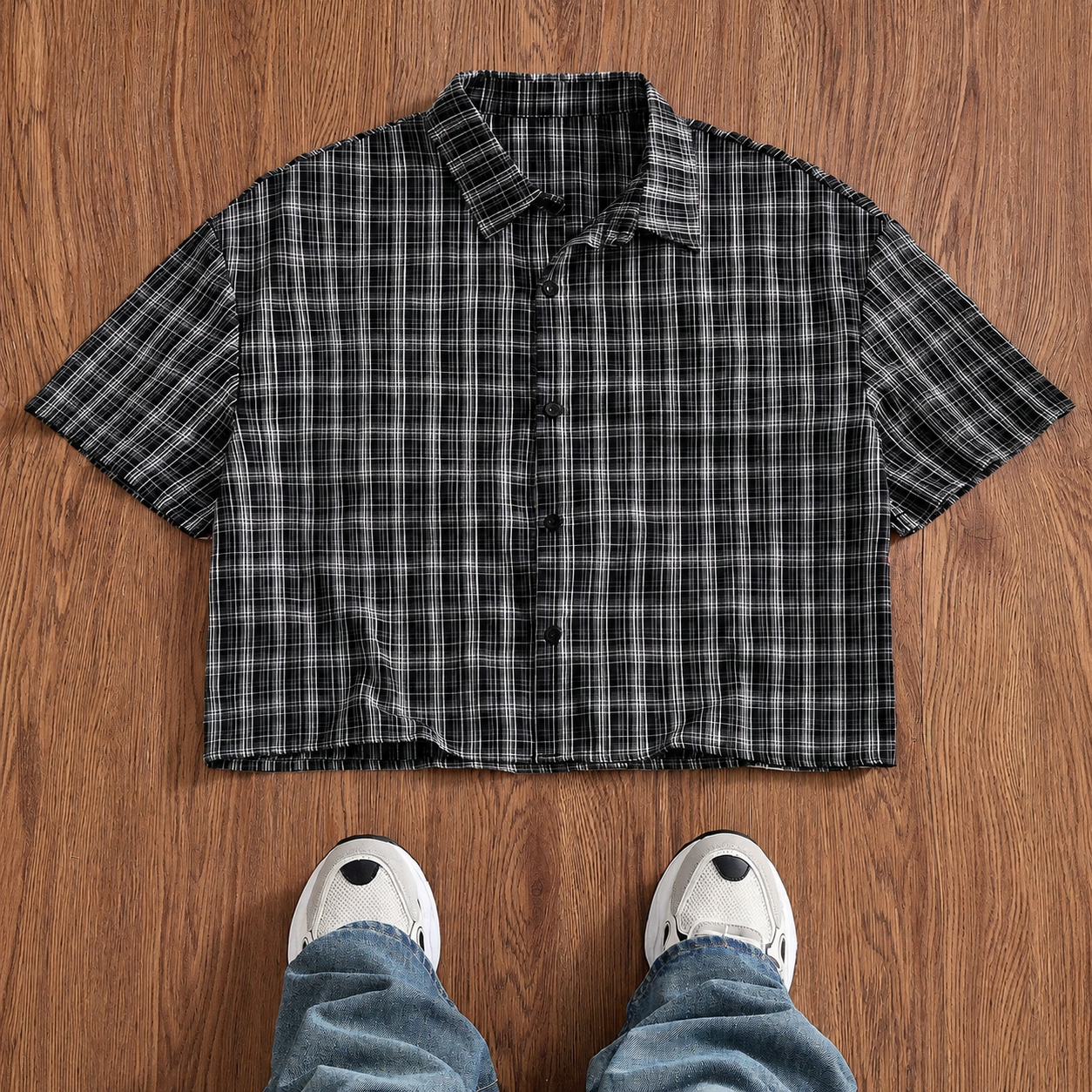 Vintage Street Style Plaid Cropped Short Sleeve Casual Shirt For Men