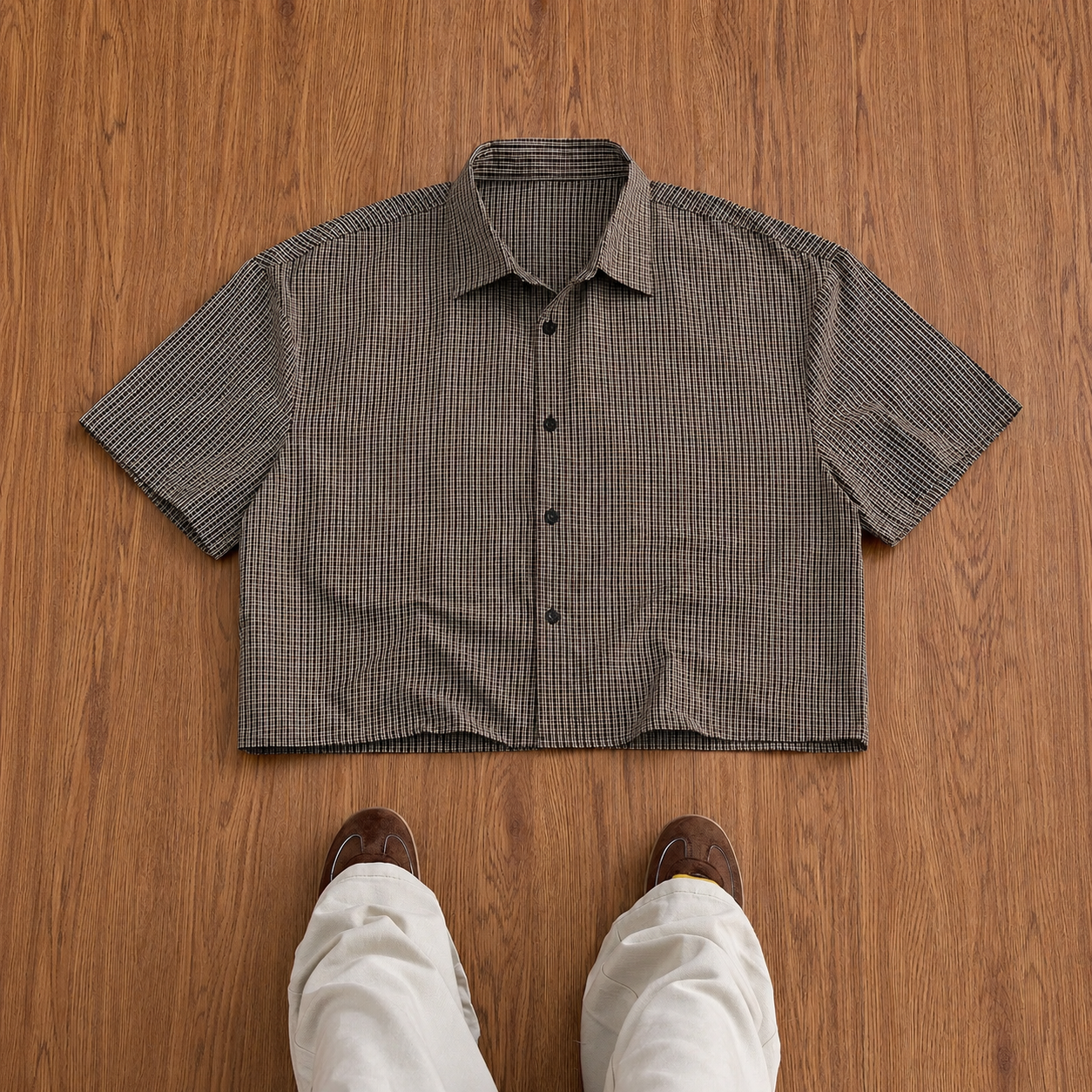 Vintage Street Style Plaid Cropped Short Sleeve Casual Shirt For Men