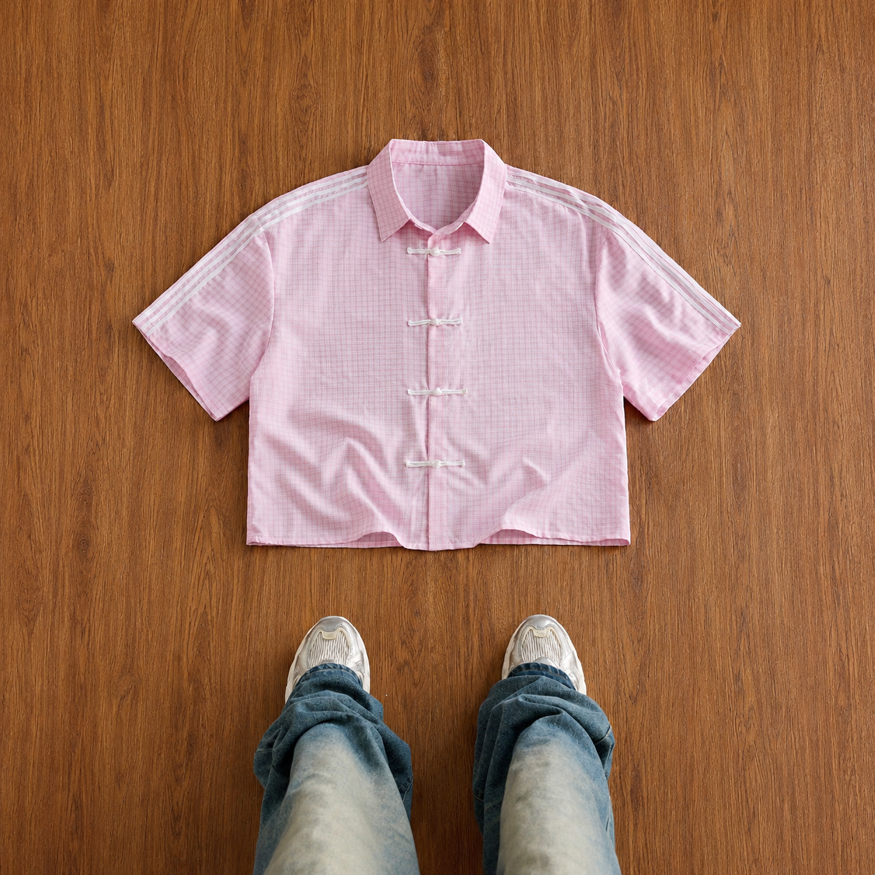 Vintage Street Style Plaid Cropped Short Sleeve Casual Shirt For Men