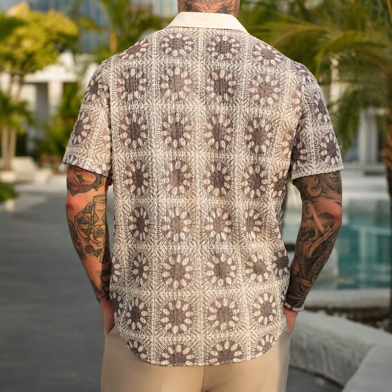Lightweight Printed Short Sleeve Button Up Casual Holiday Shirt For Men