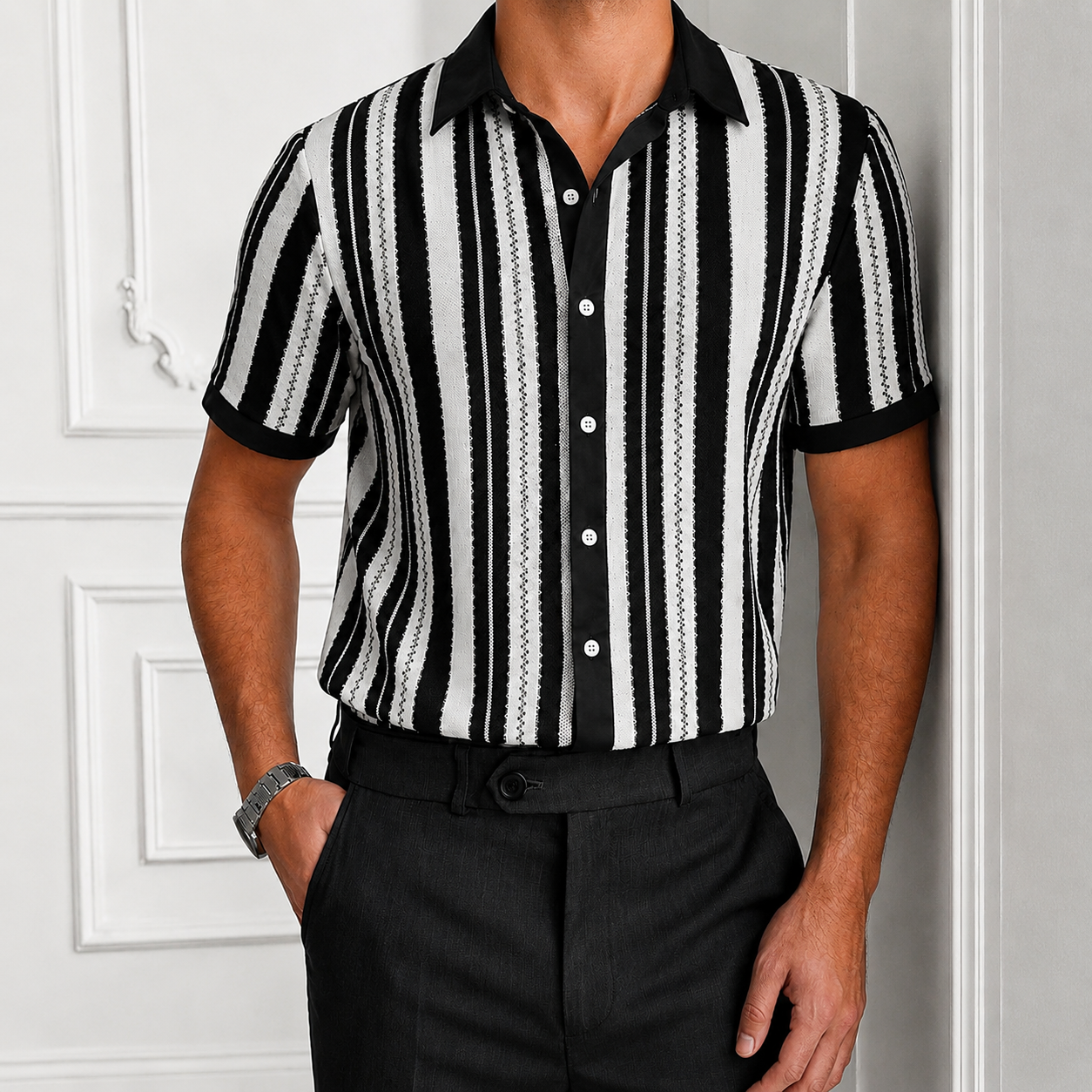 Lightweight Printed Short Sleeve Button Up Casual Holiday Shirt For Men
