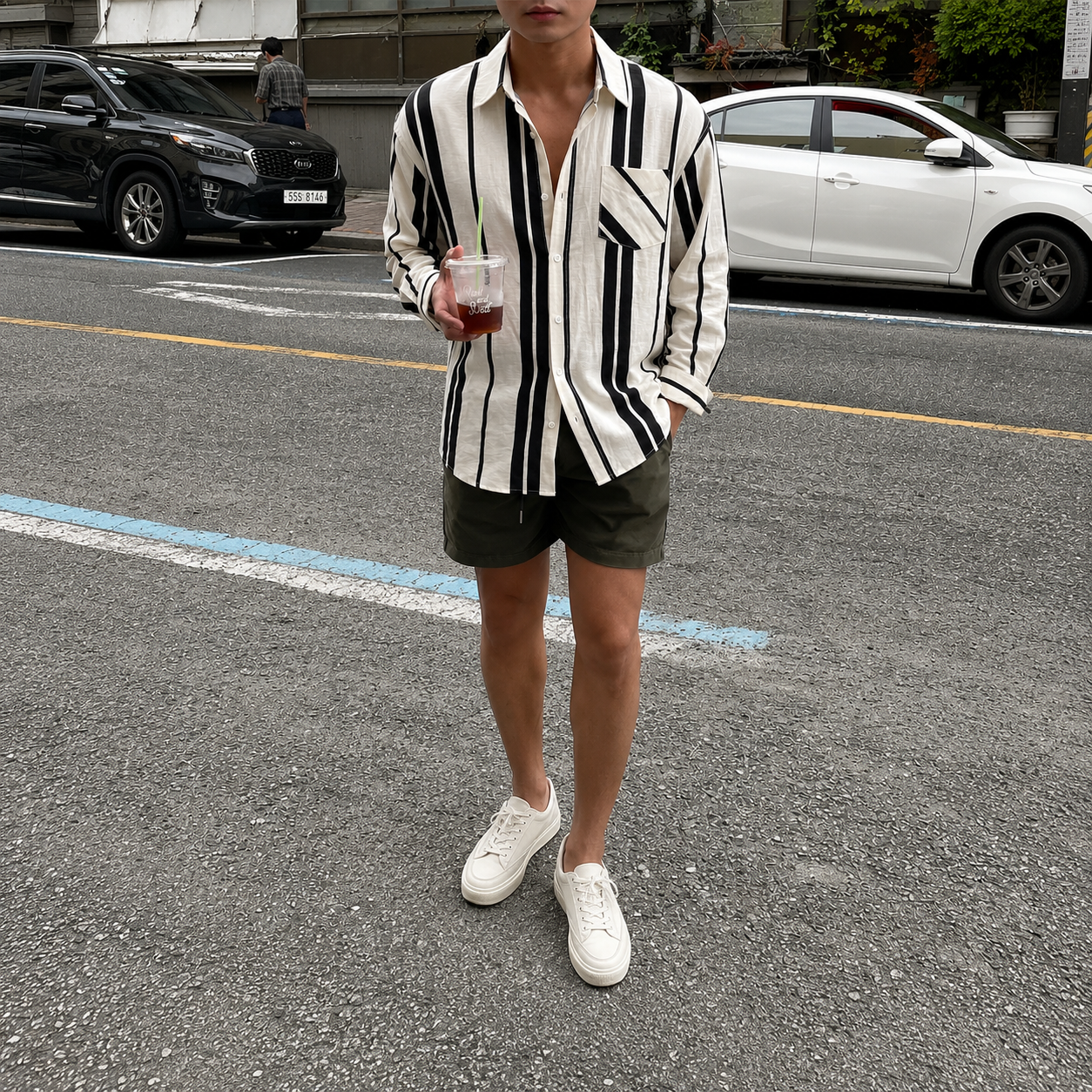Casual Long Sleeve Button Front Baggy Shirt With Pocket For Men