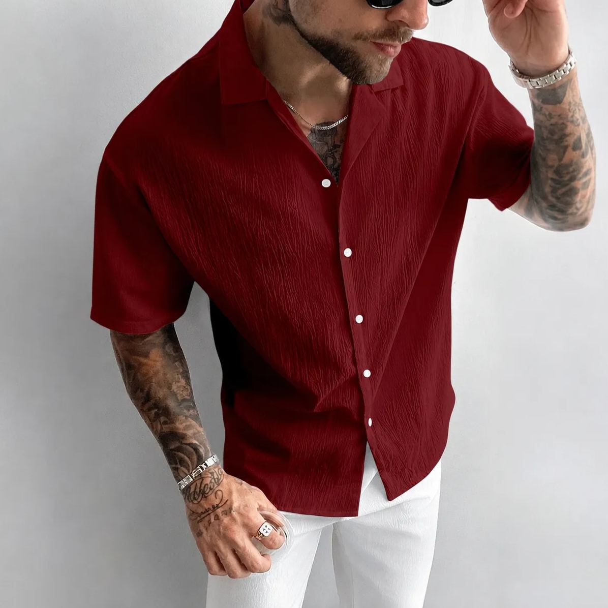 Casual Loose Fit Cuban Collar Summer Shirt For Men