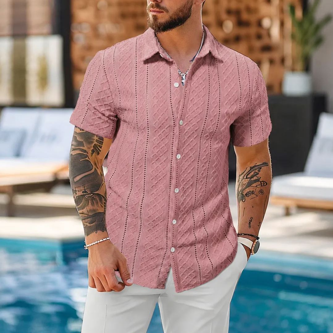 Casual Short Sleeve Textured Knit Shirt For Men