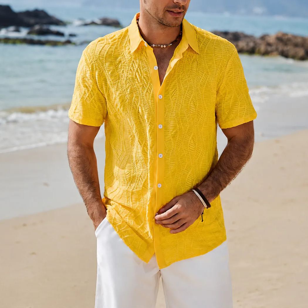 Casual Short Sleeve Textured Knit Shirt For Men