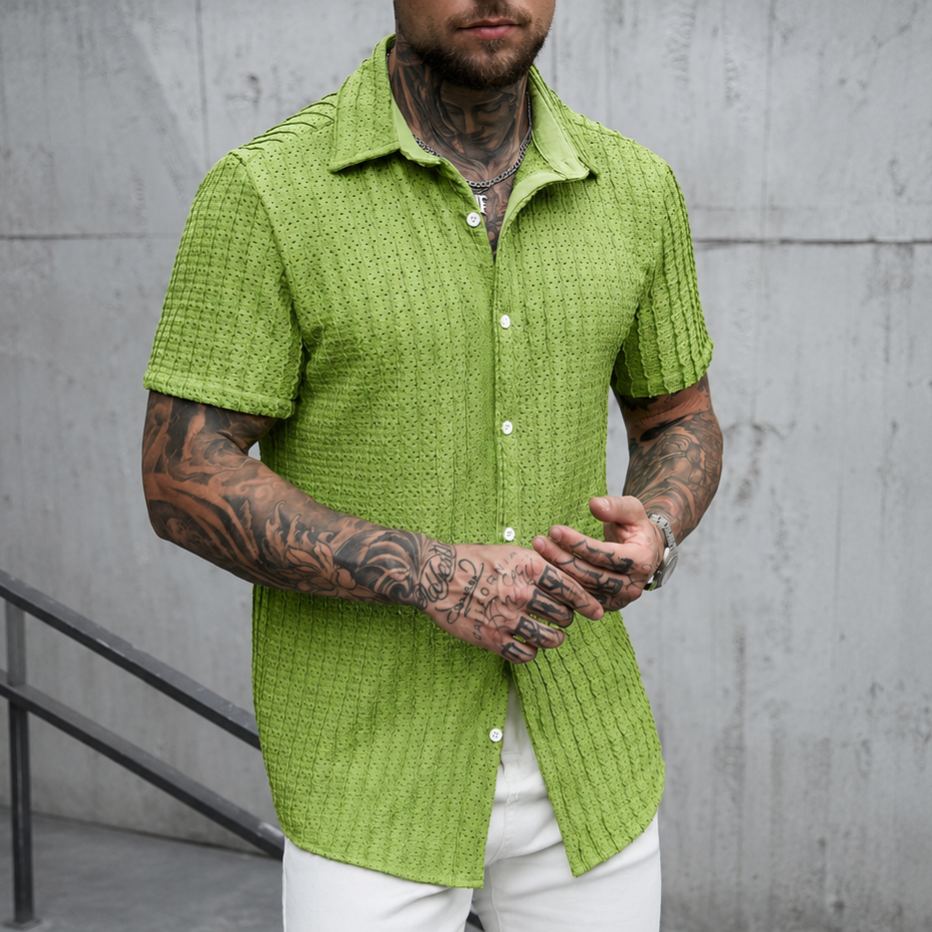 Casual Short Sleeve Textured Knit Shirt For Men