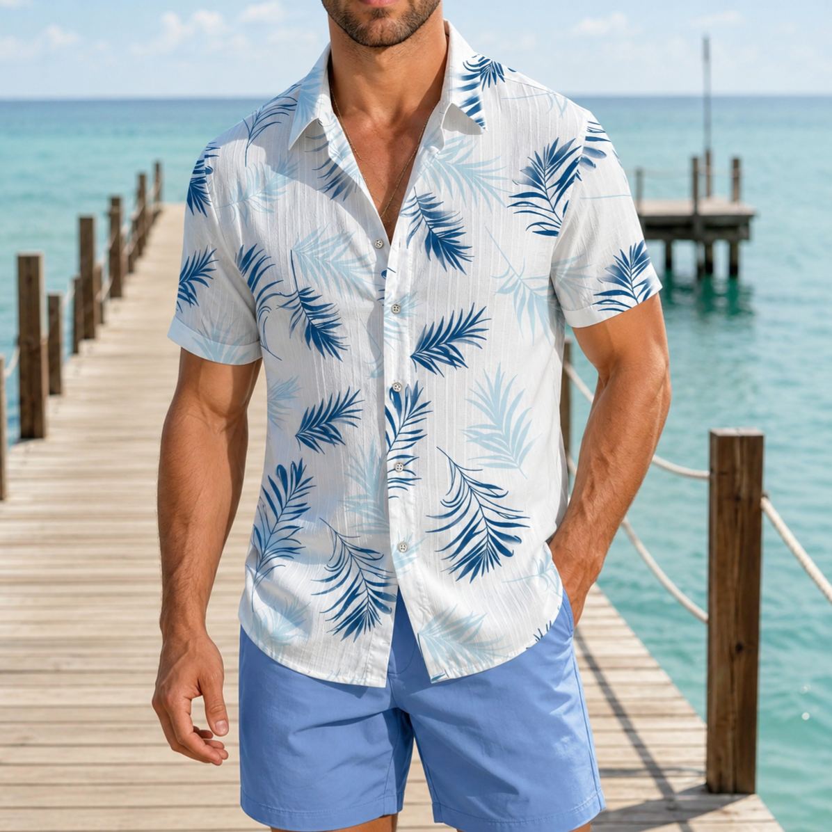 Casual Floral Printed Button Up Vacation Shirt For Men