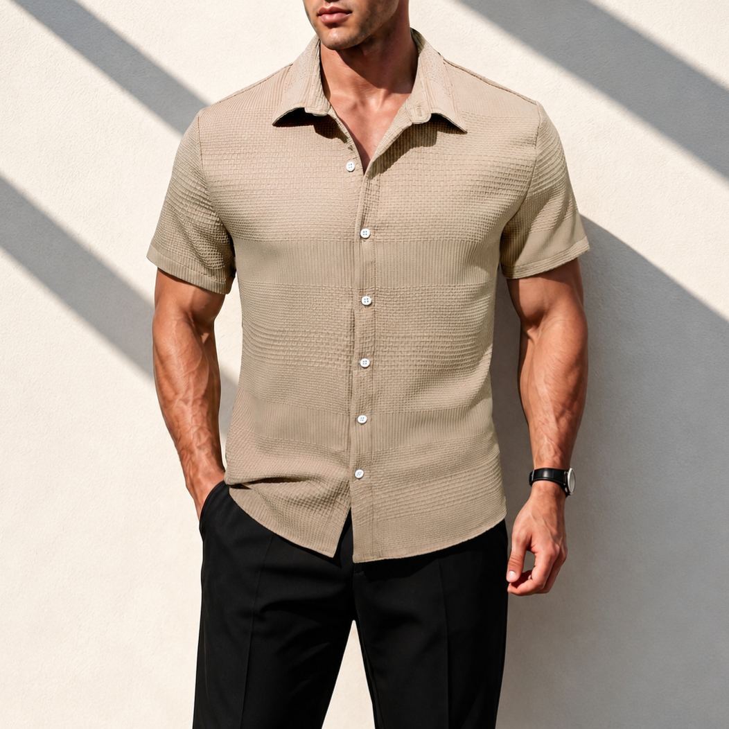 Plain Button Down Short Sleeve Shirt For Men