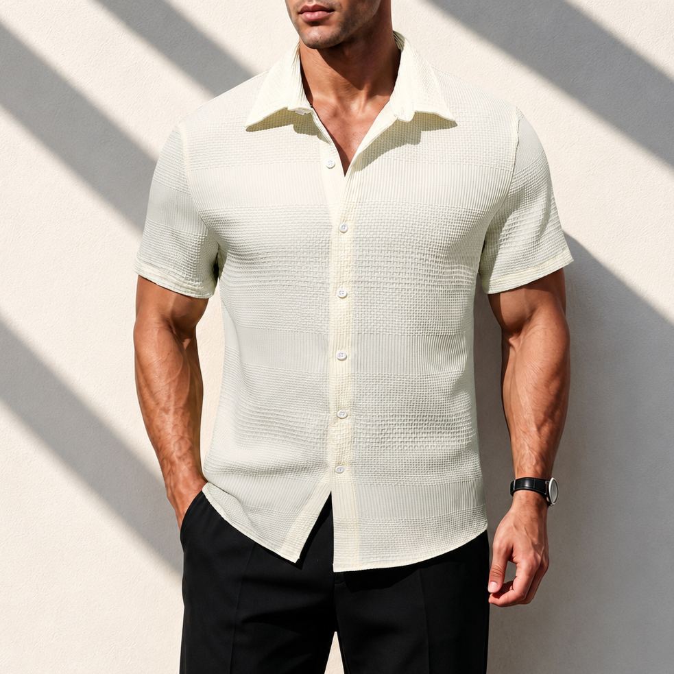 Plain Button Down Short Sleeve Shirt For Men