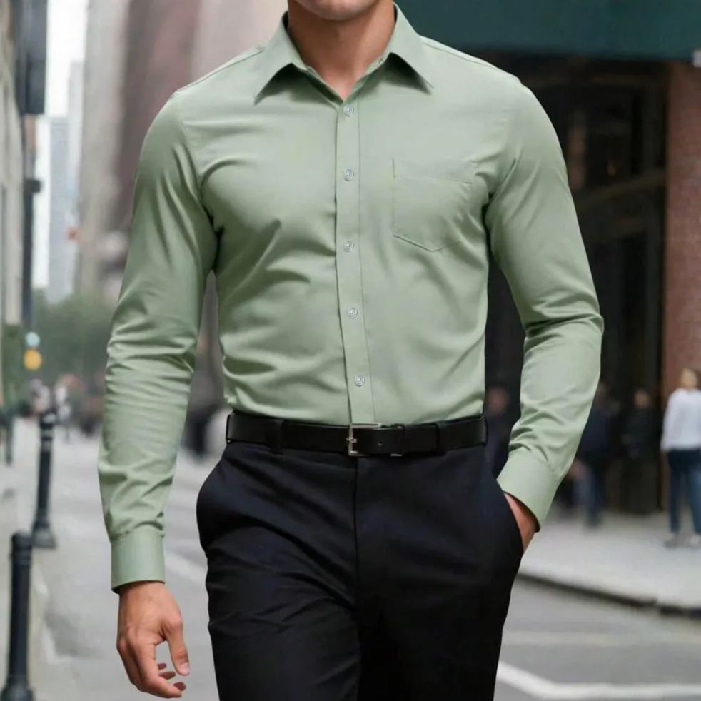 Plain Simple Long Sleeve Formal Dress Shirt Daily Wear For Men