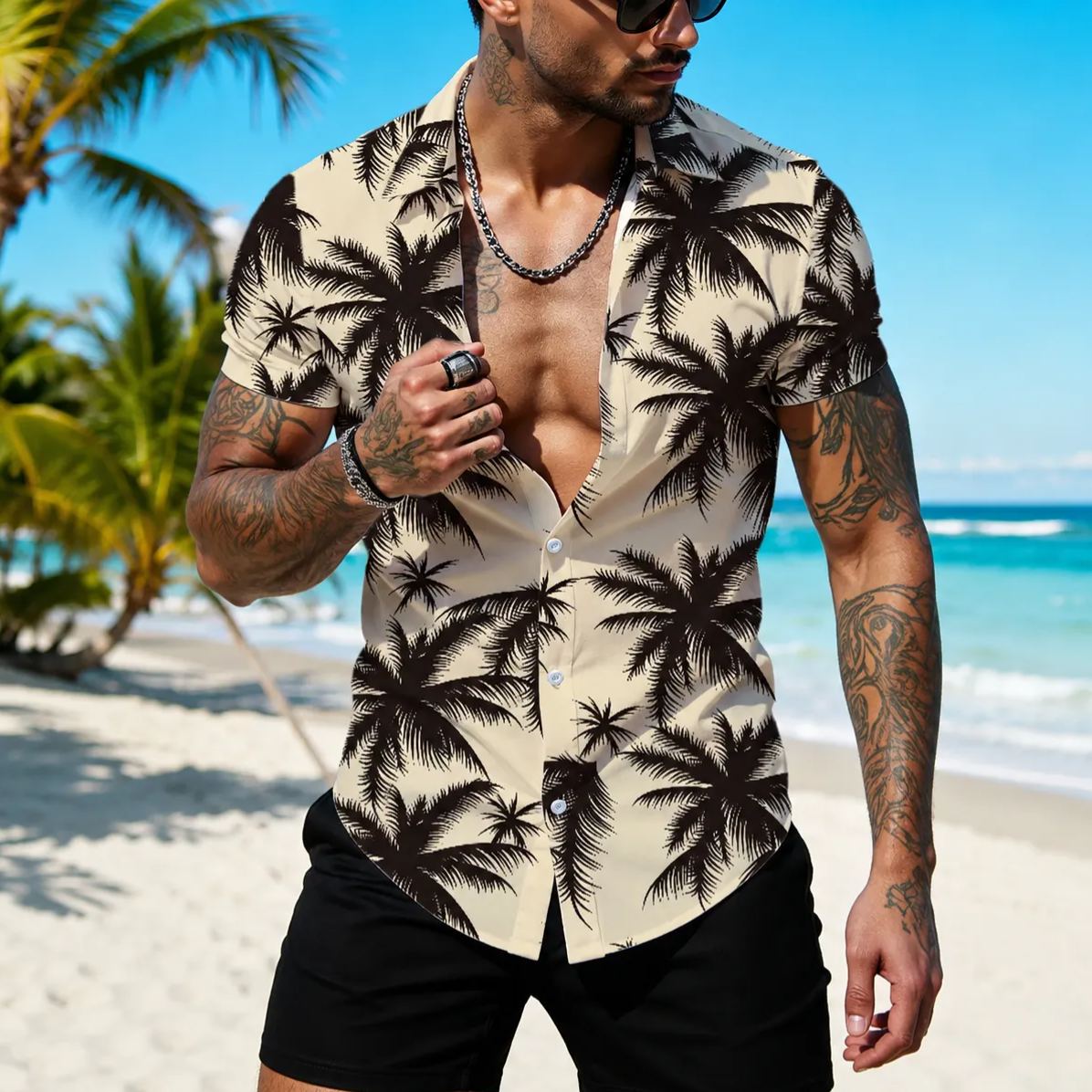 Casual Printed Short Sleeve Beach Shirt For Men