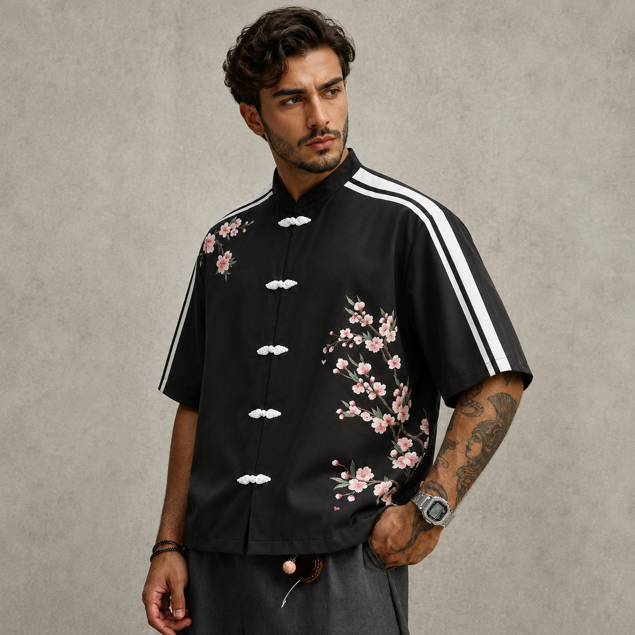 Oversized Short Sleeve Button Down Collared Shirt For Men