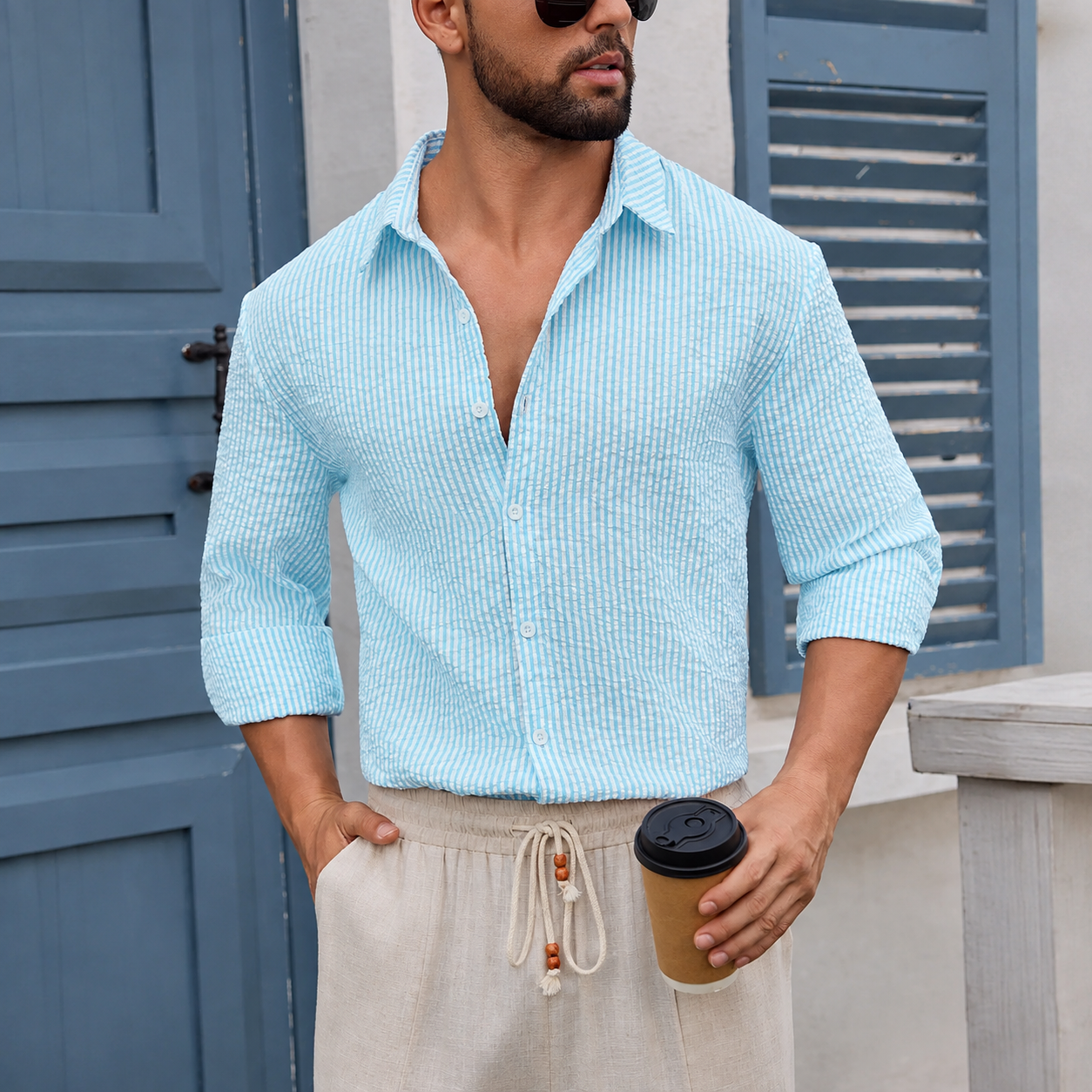 Casual Striped Print Long Sleeve Daily Wear Shirt For Men