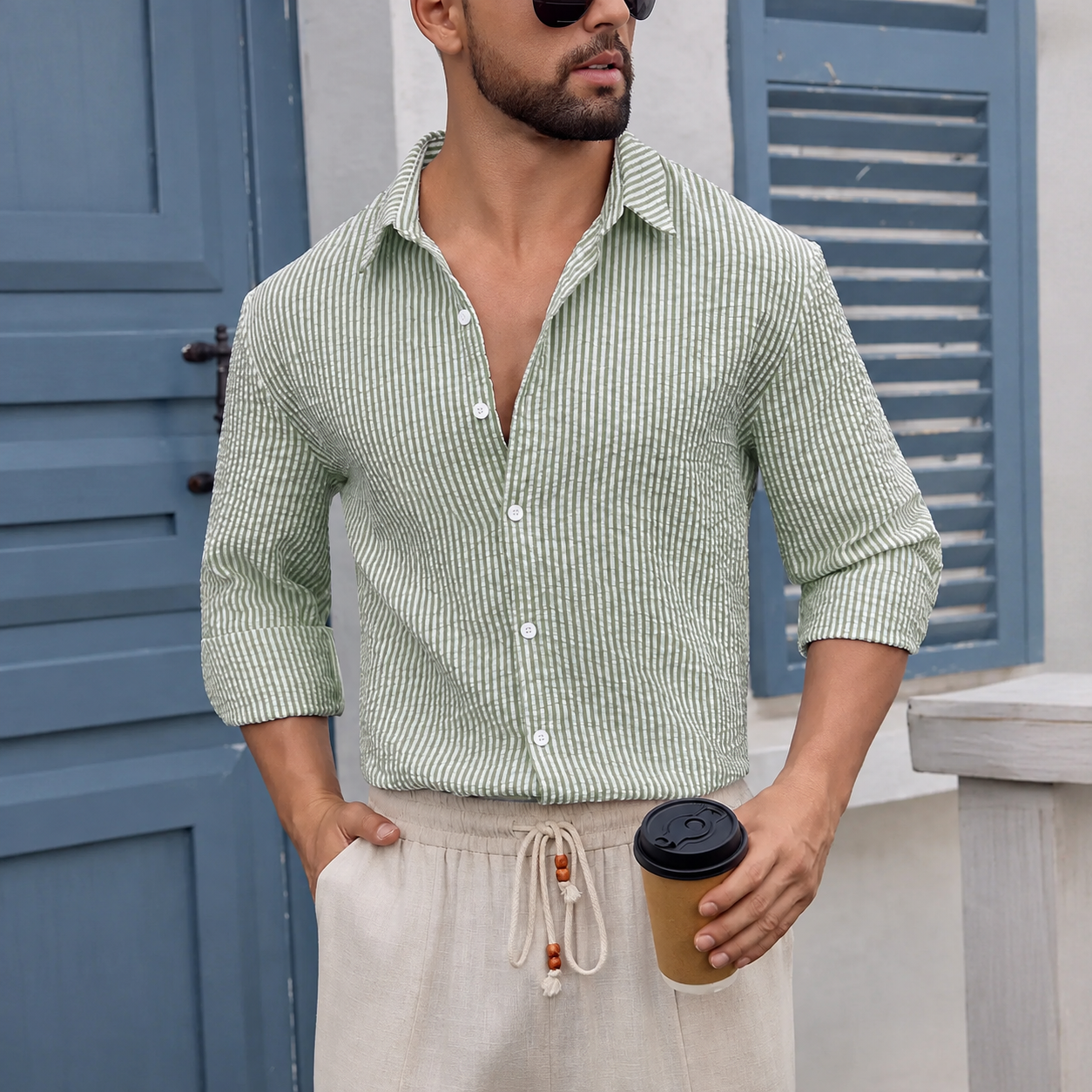 Casual Striped Print Long Sleeve Daily Wear Shirt For Men