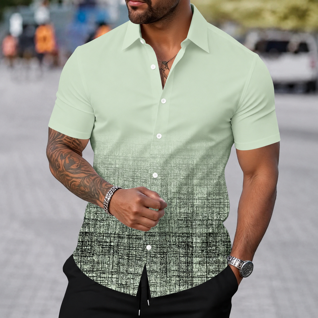 Printed Short Sleeve Button Down Casual Summer Shirt For Men