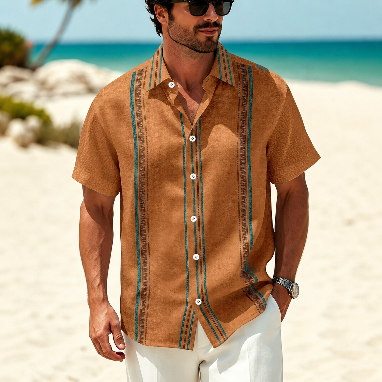 Printed Short Sleeve Button Down Casual Summer Shirt For Men