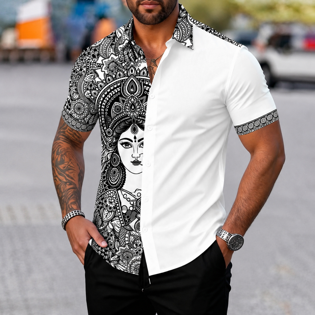 Printed Short Sleeve Button Down Casual Summer Shirt For Men