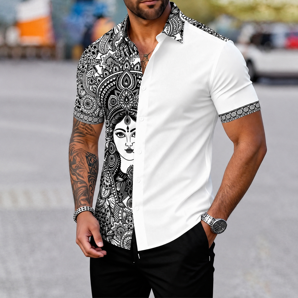 Printed Short Sleeve Button Down Casual Summer Shirt For Men