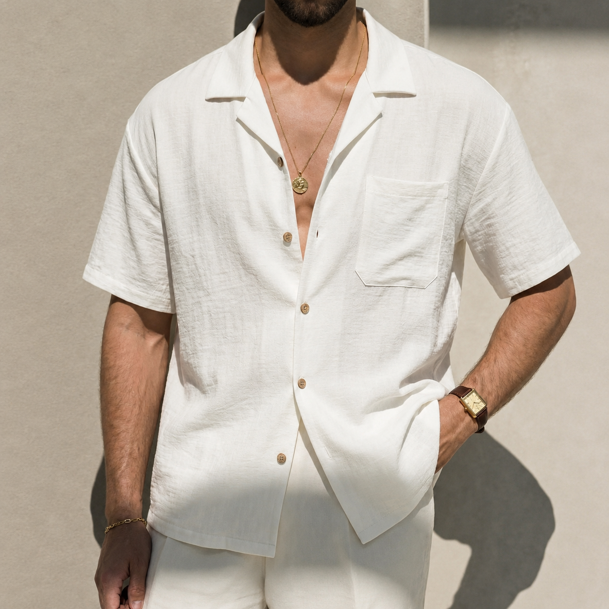 Loose Fit Camp Collar Short Sleeve Button Front Summer Wear Shirt For Men
