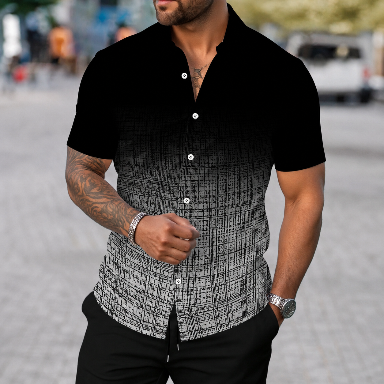 Printed Short Sleeve Button Down Casual Summer Shirt For Men