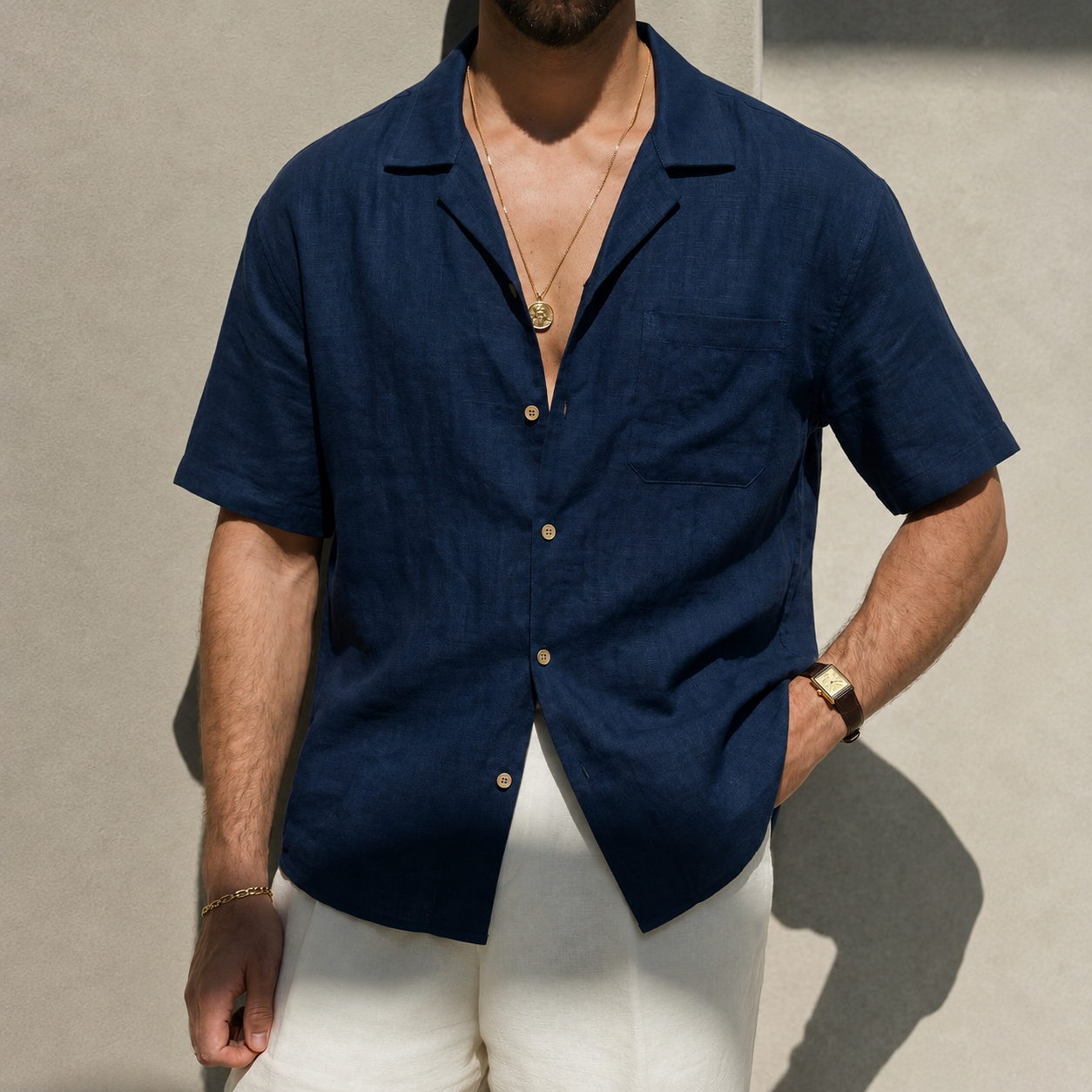 Loose Fit Camp Collar Short Sleeve Button Front Summer Wear Shirt For Men